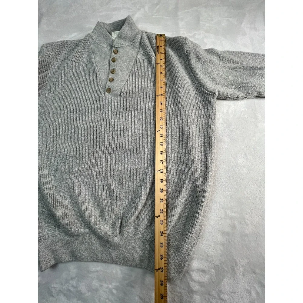 VTG LL Bean Mens XL- Long Sweater Classic Henley Light Gray Cotton‎ USA Made